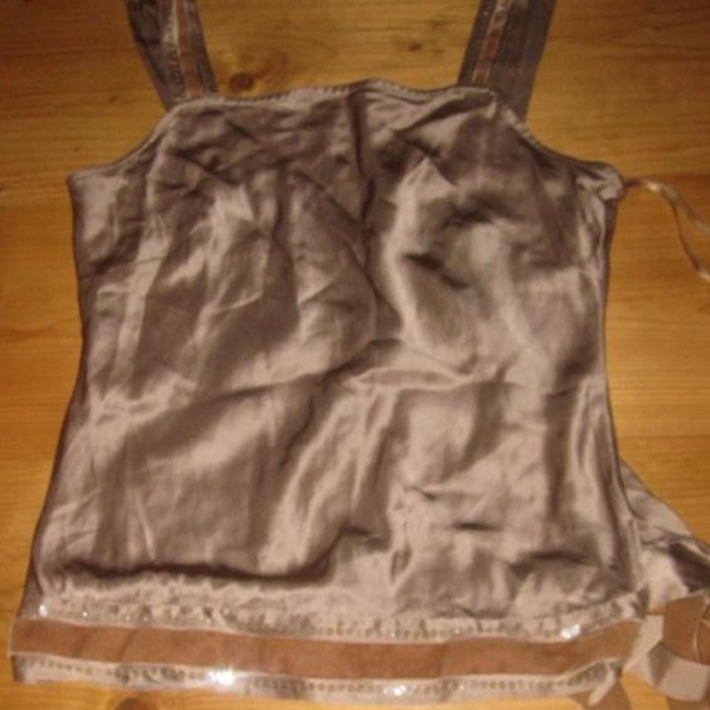 100% silk 90s vintage new look bronze gold with sequin & velvet trim / ribbon